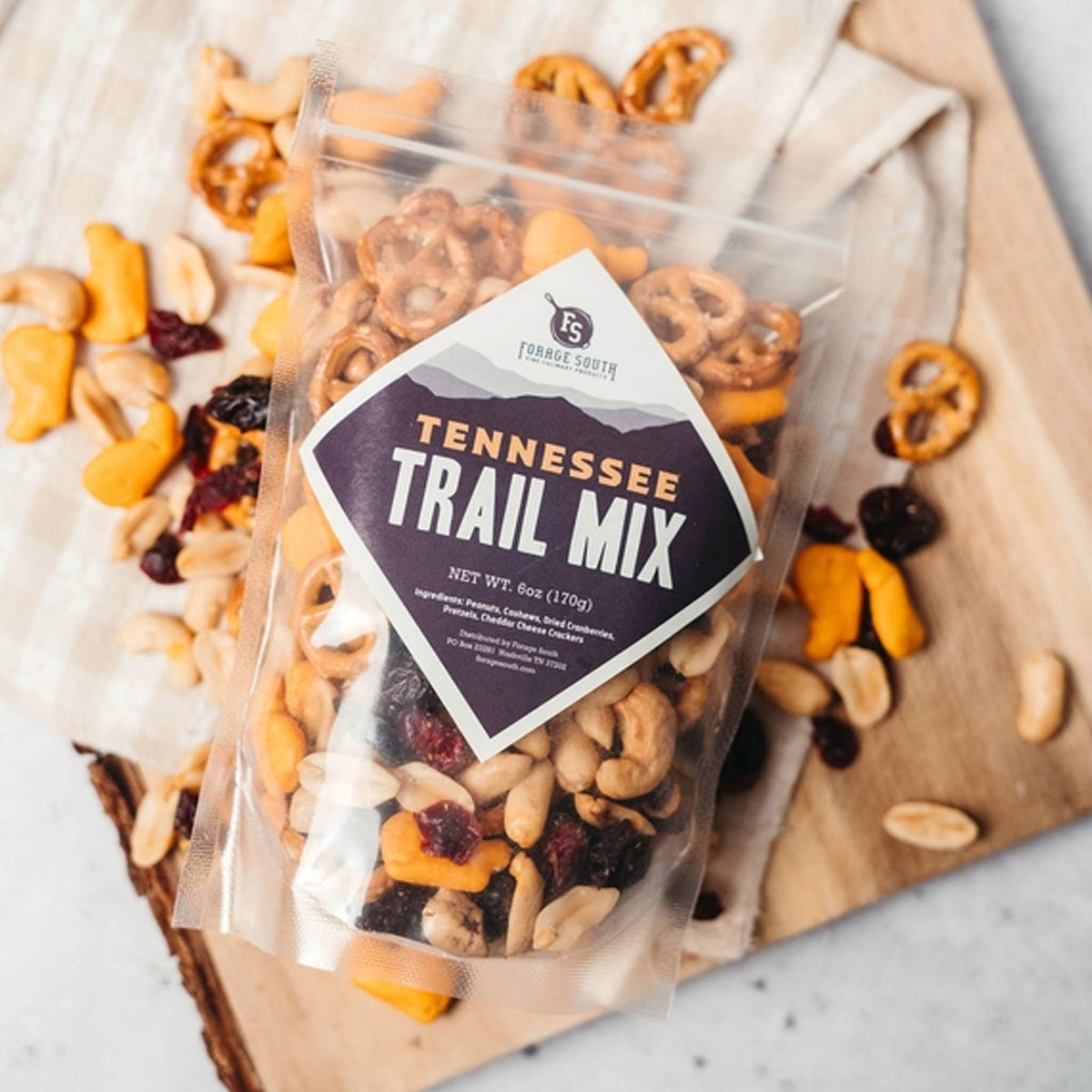 tennessee trail mix snack pouch with nuts pretzels and dried cranberries