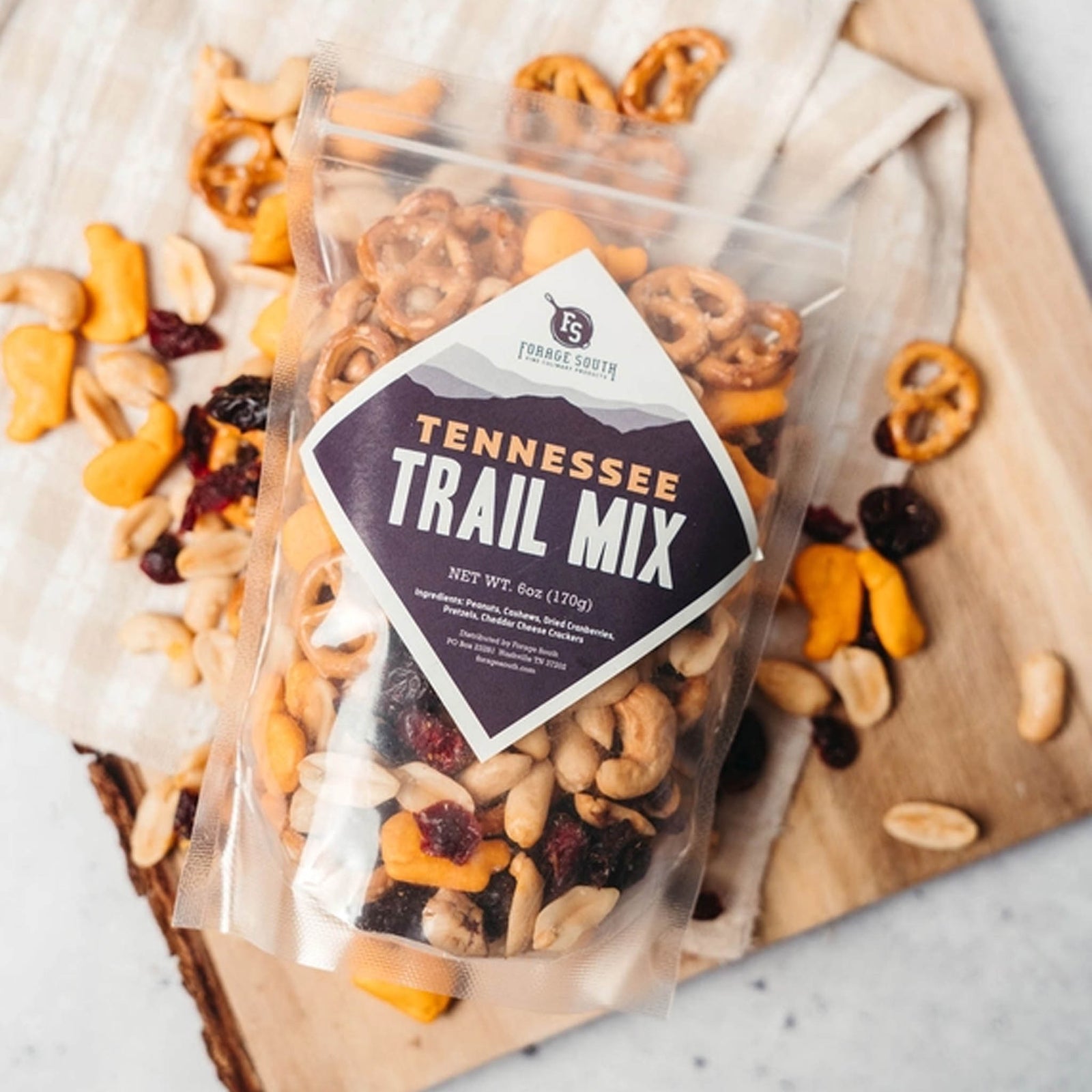 tennessee trail mix snack pouch with nuts pretzels and dried cranberries