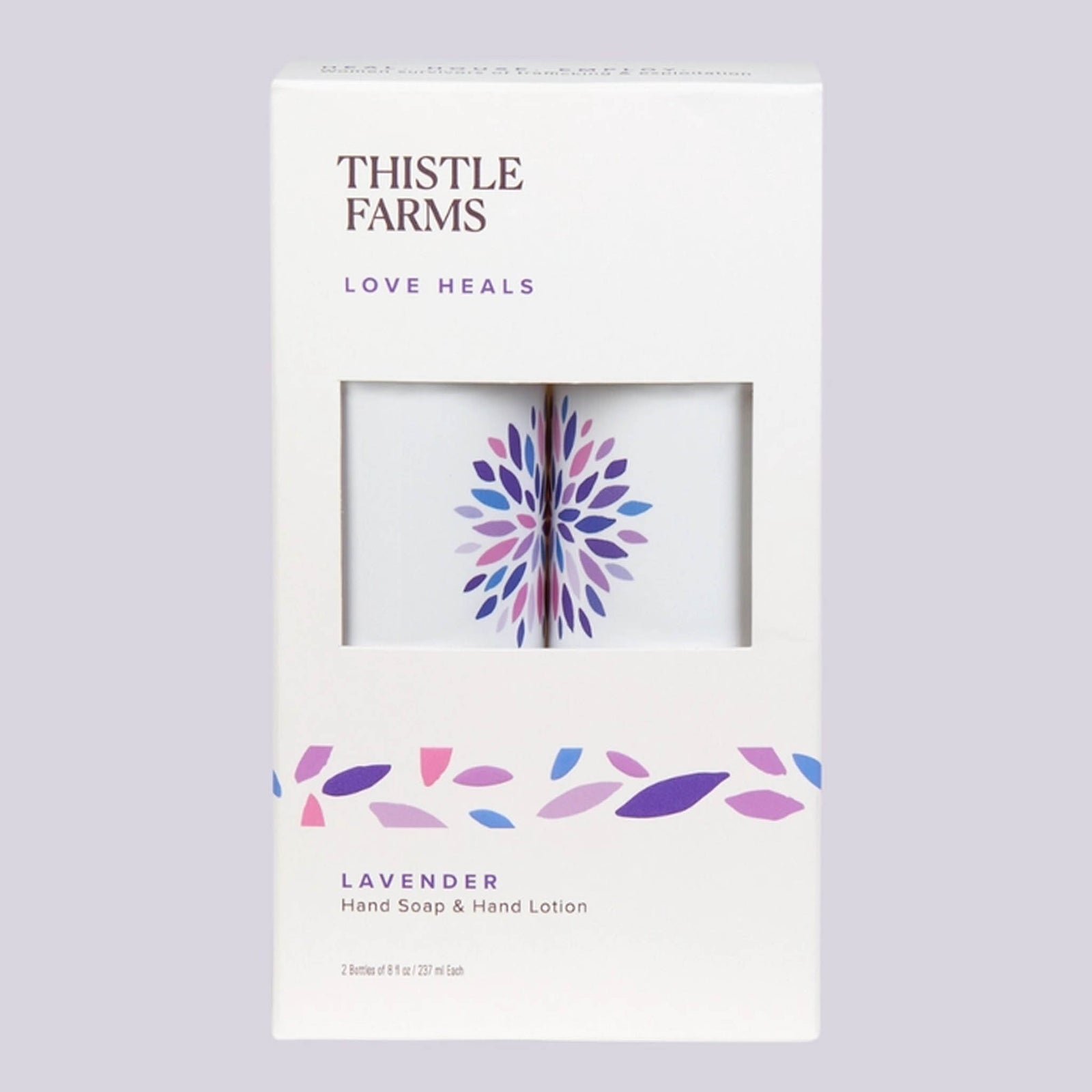 Thistle Farms lavender hand soap and lotion gift set boxed
