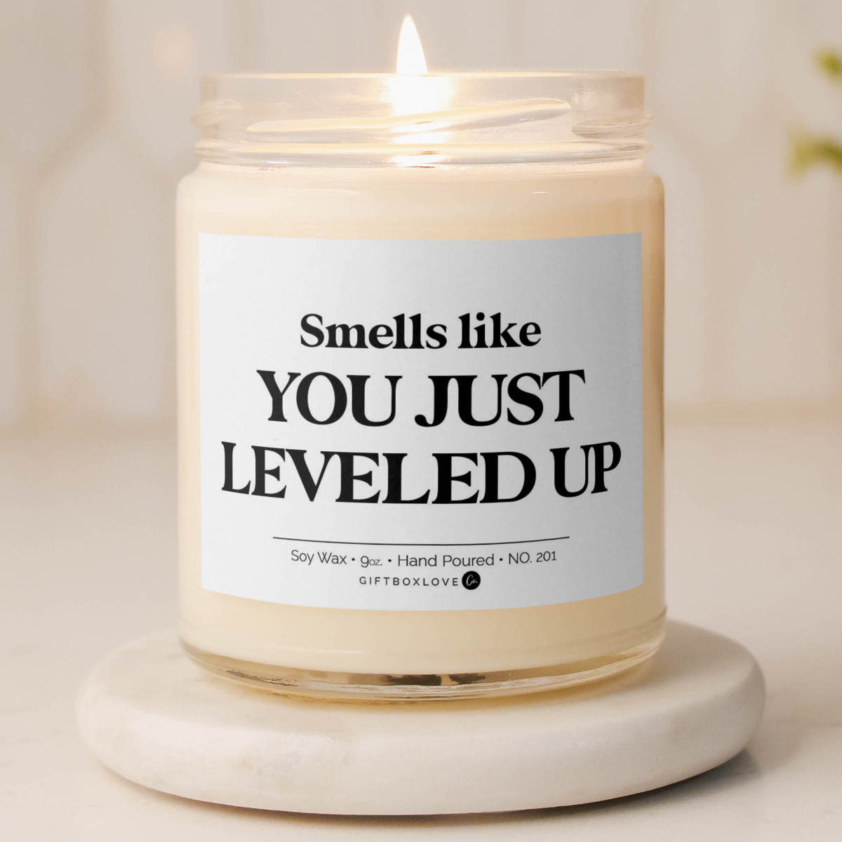 Smells Like You Just Leveled Up Candle – 9oz hand-poured soy, celebration gift for promotion, birthday, or milestone
